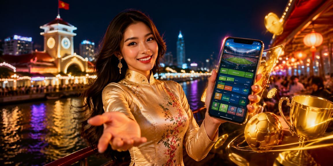 Người dùng TP.HCM theo dõi cược thể thao trên điện thoại với trang phục áo dài truyền thống