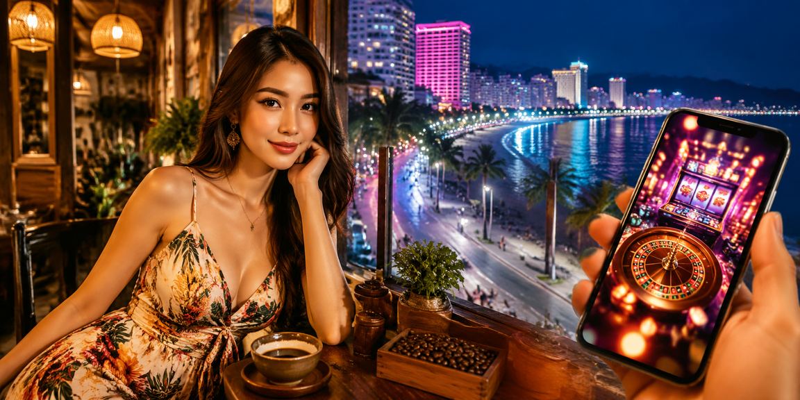 Người dùng thư giãn với điện thoại và cà phê tại Nha Trang